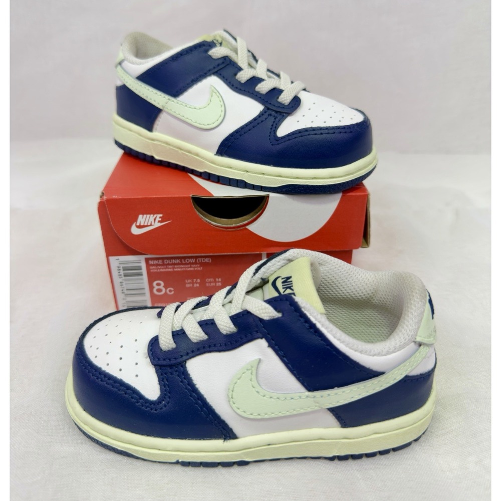 Nike Dunk Low TD 8C Sail Midnight Navy Volt Tint Toddler Shoes FB9107-127 W/ Box